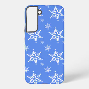 Snowflake Pattern, White Snowflakes, Snow, Blue Samsung Galaxy Case