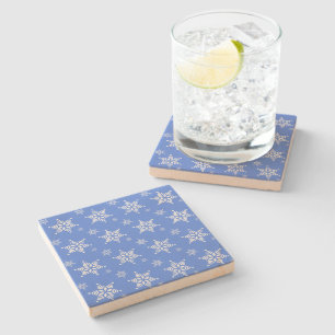 Snowflake Pattern, White Snowflakes, Snow, Blue Stone Coaster
