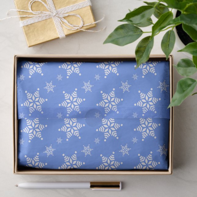 Snowflake Pattern, White Snowflakes, Snow, Blue Tissue Paper (Gift)