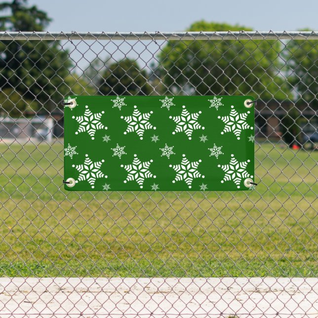 Snowflake Pattern, White Snowflakes, Snow, Green Banner (Insitu)