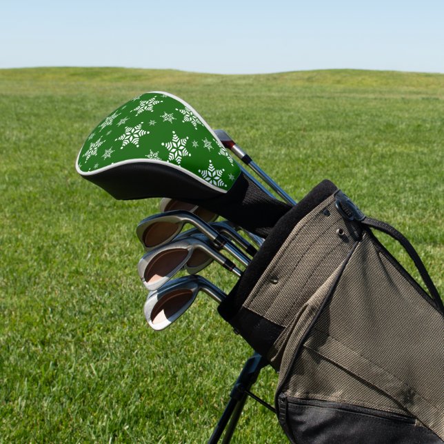 Snowflake Pattern, White Snowflakes, Snow, Green Golf Head Cover (In Situ)
