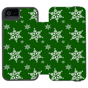 Snowflake Pattern, White Snowflakes, Snow, Green Incipio Watson™ iPhone 5 Wallet Case