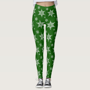 Snowflake Pattern, White Snowflakes, Snow, Green Leggings