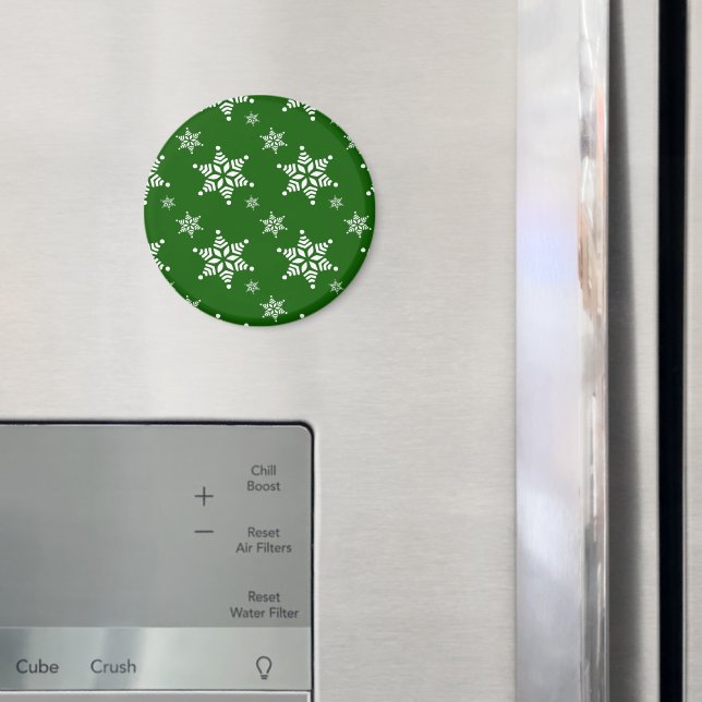 Snowflake Pattern, White Snowflakes, Snow, Green Magnet (In Situ (Fridge))