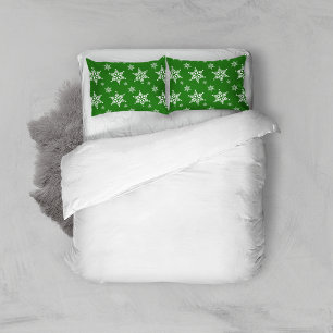 Snowflake Pattern, White Snowflakes, Snow, Green Pillowcase