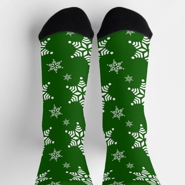 Snowflake Pattern, White Snowflakes, Snow, Green Socks (Top)