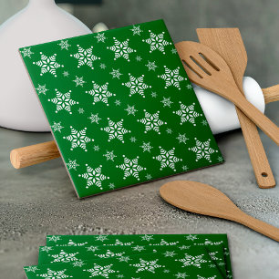 Snowflake Pattern, White Snowflakes, Snow, Green Tile