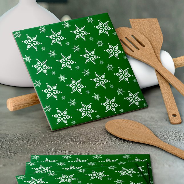 Snowflake Pattern, White Snowflakes, Snow, Green Tile (Creator Uploaded)