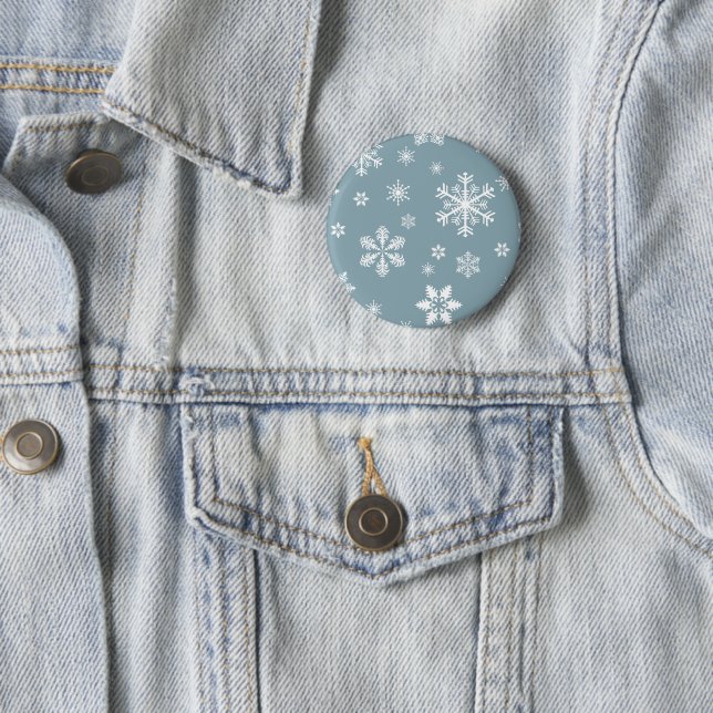 Snowflake Pattern, White Snowflakes, Snow, Grey 2 Inch Round Button (In Situ)