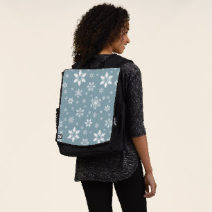 Snowflake Pattern, White Snowflakes, Snow, Grey Backpack