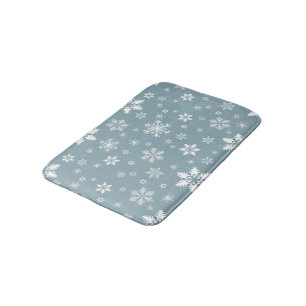 Snowflake Pattern, White Snowflakes, Snow, Grey Bath Mat