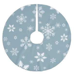 Snowflake Pattern, White Snowflakes, Snow, Grey Brushed Polyester Tree Skirt