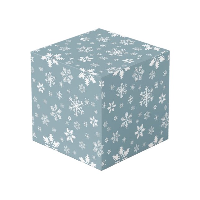 Snowflake Pattern, White Snowflakes, Snow, Grey Cube (Front Angled)