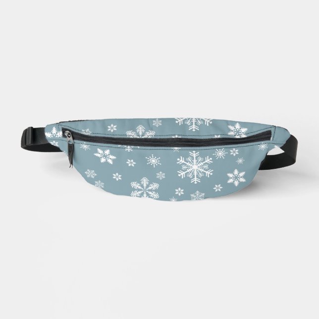 Snowflake Pattern, White Snowflakes, Snow, Grey Fanny Pack (Front)