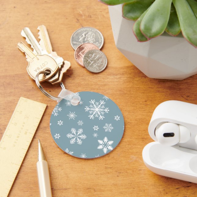 Snowflake Pattern, White Snowflakes, Snow, Grey Keychain (Desk)