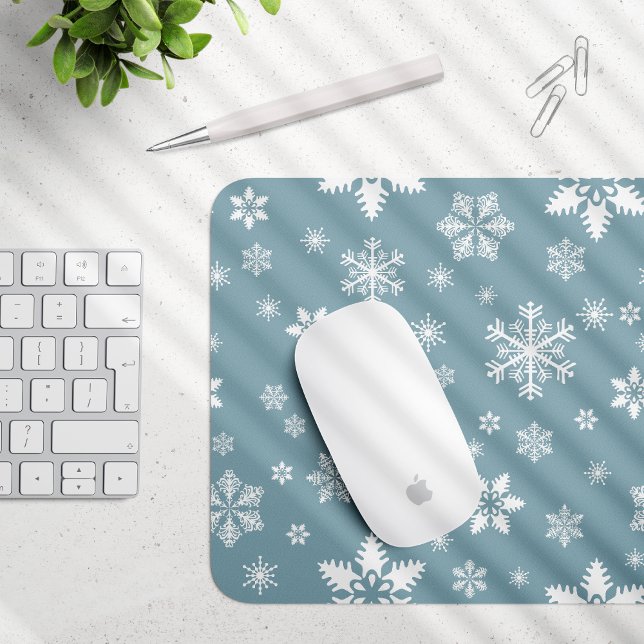 Snowflake Pattern, White Snowflakes, Snow, Grey Mouse Pad (Creator Uploaded)
