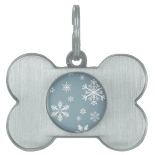 Snowflake Pattern, White Snowflakes, Snow, Grey Pet ID Tag