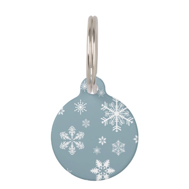 Snowflake Pattern, White Snowflakes, Snow, Grey Pet Tag (Front)