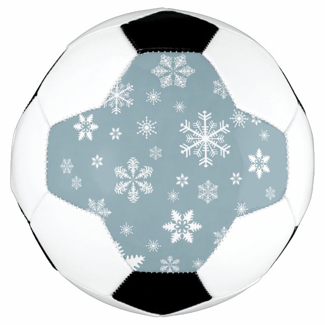 Snowflake Pattern, White Snowflakes, Snow, Grey Soccer Ball (Front)