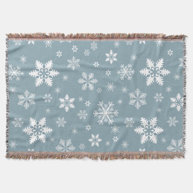 Snowflake Pattern, White Snowflakes, Snow, Grey Throw Blanket (Front)