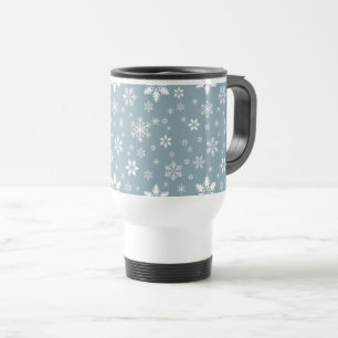 Snowflake Pattern, White Snowflakes, Snow, Grey Travel Mug