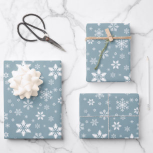 Snowflake Pattern, White Snowflakes, Snow, Grey Wrapping Paper Sheet