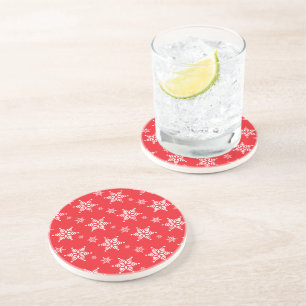 Snowflake Pattern, White Snowflakes, Snow, Red Coaster