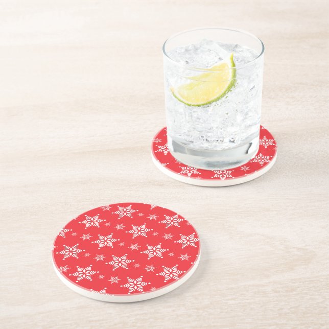 Snowflake Pattern, White Snowflakes, Snow, Red Coaster (Side)