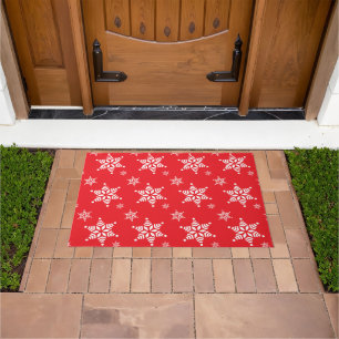Snowflake Pattern, White Snowflakes, Snow, Red Doormat