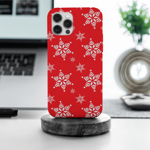 Snowflake Pattern, White Snowflakes, Snow, Red iPhone 15 Pro Max Case