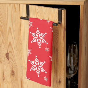 Snowflake Pattern, White Snowflakes, Snow, Red Kitchen Towel