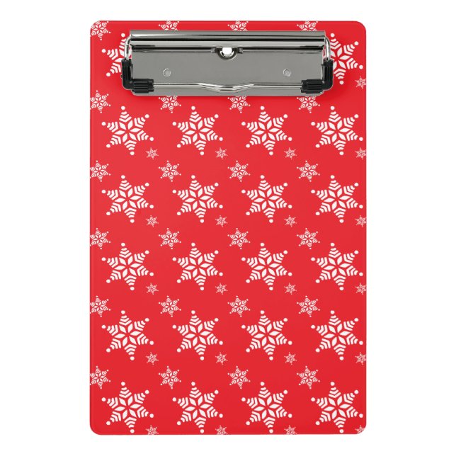 Snowflake Pattern, White Snowflakes, Snow, Red Mini Clipboard (Front)