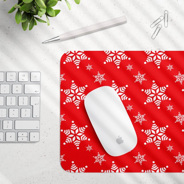 Snowflake Pattern, White Snowflakes, Snow, Red Mouse Pad (Creator Uploaded)