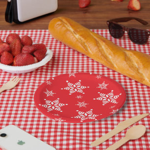 Snowflake Pattern, White Snowflakes, Snow, Red Paper Plate