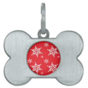 Snowflake Pattern, White Snowflakes, Snow, Red Pet ID Tag