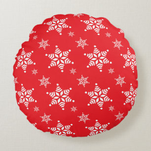 Snowflake Pattern, White Snowflakes, Snow, Red Round Pillow
