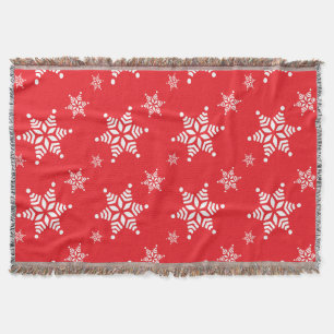 Snowflake Pattern, White Snowflakes, Snow, Red Throw Blanket