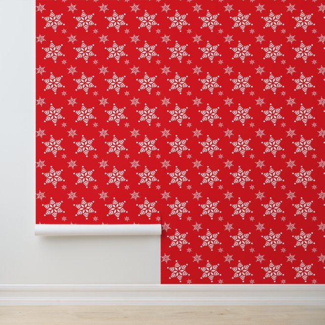 Snowflake Pattern, White Snowflakes, Snow, Red Wallpaper (Application)