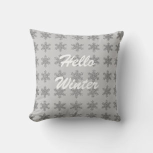 Snowflake Patterns Winter Typography Grey Sparkle Outdoor Pillow