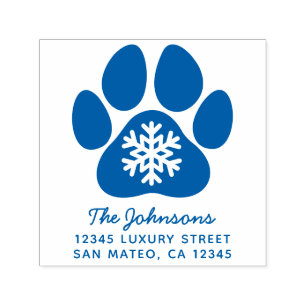 Snowflake Paw Print Holiday Address Self-inking Stamp