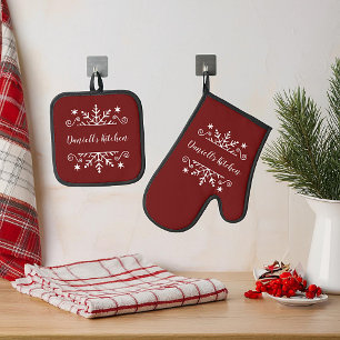 snowflake personalized Chrismas Oven Mitt & Pot Holder Set