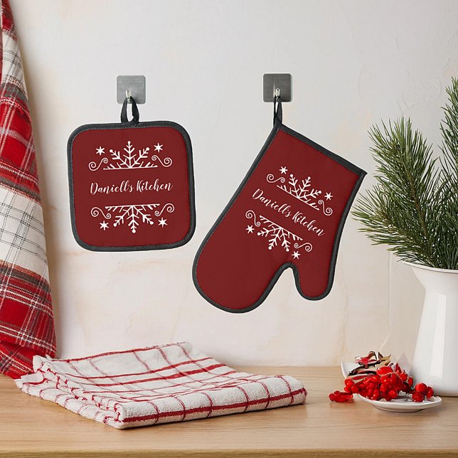  snowflake personalized Chrismas Oven Mitt & Pot Holder Set (Creator Uploaded)