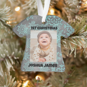Snowflake Personalized Photo 1st Christmas Ornament