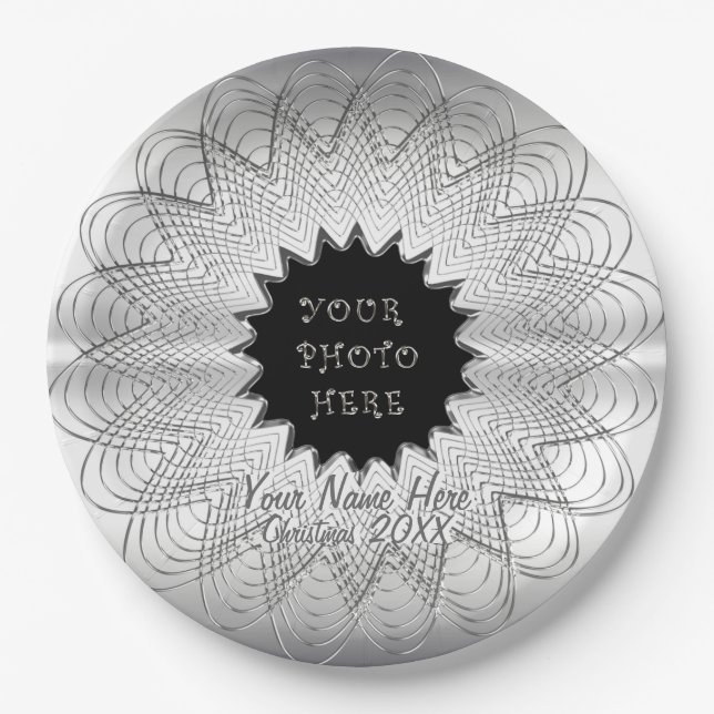Snowflake (Personalized Photo Plate)  Paper Plate (Front)