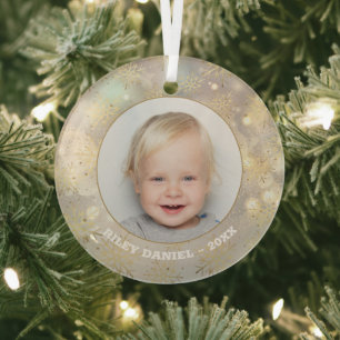 Snowflake Photo Glass Ornament