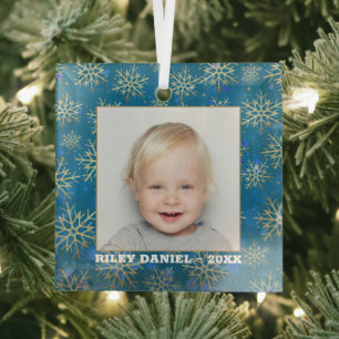 Snowflake Photo Glass Ornament