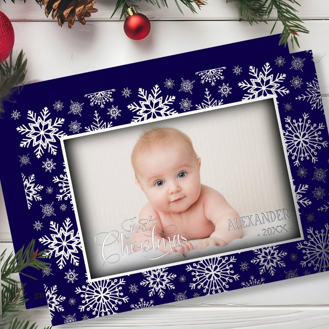 Snowflake Photo Silver Frame Foil Holiday Card (Creator Uploaded)