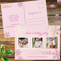 Snowflake Pink Glam 3 Photo Christmas Rose Gold