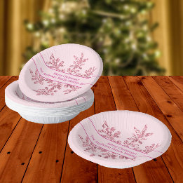 Snowflake Pink Glam Cute Christmas Party Paper Plate