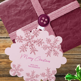Snowflake Pink Glam Elegant Merry Gift Tag Ornament Card
